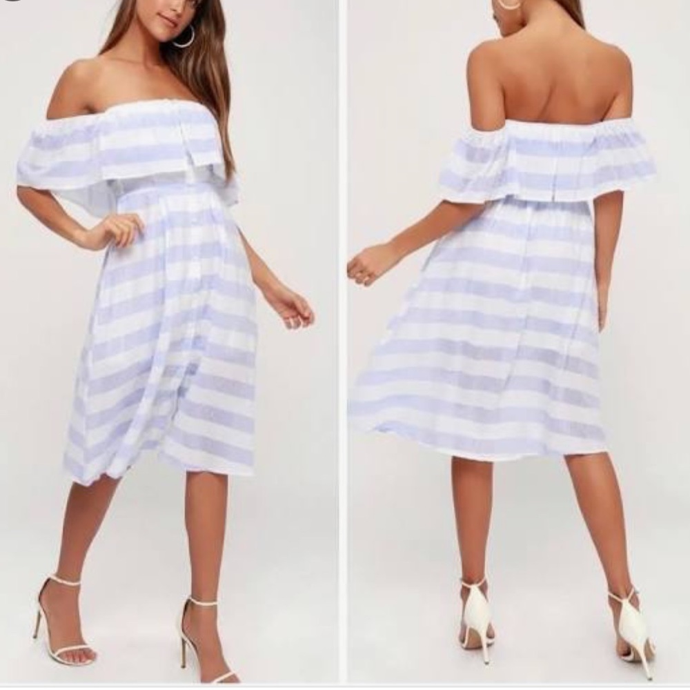 Transatlantic Voyage Blue and Ivory Striped Midi Dress